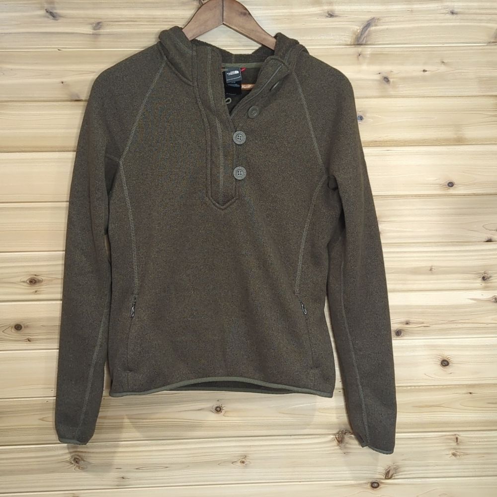 North Face Women's Top Medium Brown Henley Button Pullover Hoodie